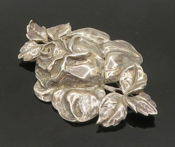 925 Sterling Silver - Vintage Shiny Rose Flower Motif Brooch Pin - BP8294 - £95.31 GBP