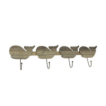 Distressed Wooden Whale 4 Hook Hanging Wall Rack 28 Inches Long - $25.02