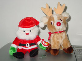 TY Beanie Baby Santa and Roscoe Reindeer by Russ  Christmas Fun Decorations - $8.00