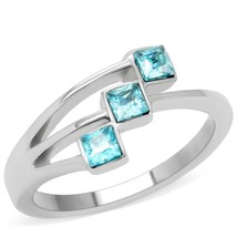 Triple layered Sea Blue Synthetic Glass Stainless Steel Promise Ring Sz 5-10 - £37.16 GBP