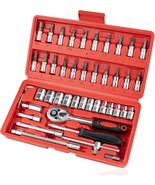 46Pcs Small Drive Socket Ratchet Wrench Screwdriver Set, 1/4 Inch Metric... - €25,61 EUR