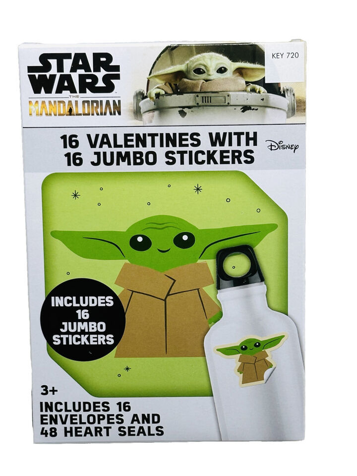 Star Wars The Mandalorian 16 Valentine's With 16 Jumbo Stickers 3+