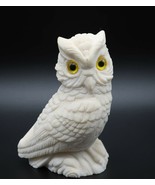 Vintage carved alabaster owl figurine yellow glass eyes - $24.99
