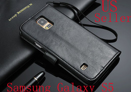 SALE Deluxe PU Leather Wallet Case Folio Flip Cover For Samsung Galaxy S5 I9600 - $17.09