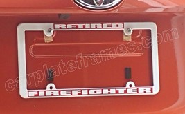 Thin Style Reflective Retired Firefighter Fire Fighter Red License Plate Frame - £6.32 GBP