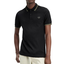 Fred Perry Men&#39;s Short Sleeve M3600 Twin Tipped Polo Shirt Black Laural Green - $62.12