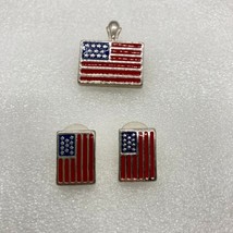 Vintage American Flag Pendant Pierced Earrings Enamel Silver Tone Red Wh... - £7.75 GBP