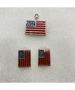 Vintage American Flag Pendant Pierced Earrings Enamel Silver Tone Red Wh... - $9.89