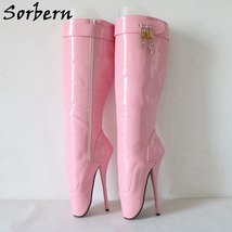 Custom Wide Calf Boots With Lock Women Fetish Ballet High Heel 18Cm Shoes Gay - £189.22 GBP