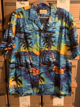 Hawaiian Button Down Shirt-Blue/Org Sunset S/S-Royal Creation EUC XLarge... - $8.79