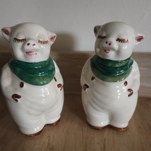 1940s Shawnee Pottery Large 5&quot; Smiley Pig Salt &amp; Pepper Shakers 1 Is Repaired - £18.62 GBP