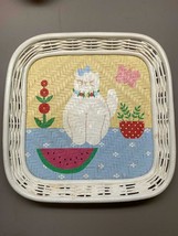 Vintage House of Hatten Cat Kitten Butterfly Watermelon Painted White Ba... - $24.74