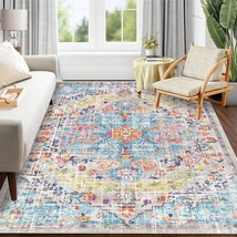 Pauwer Boho Area Rug 5X7 - Machine Washable, Vintage, Non-Slip,, Dorm Room. - $82.96