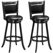 Set of 2 29 Inch Swivel Bar Height Stool Wood Dining Chair Barstool-Black - Col - £184.72 GBP