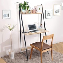 Springsun 2-Tier Ladder Computer Desk With Storage Bookshelf, Modern Writting - £52.11 GBP