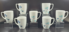 7 Corelle Dalena Mugs Set Corning Blue Turquoise Flowers White Porcelain... - £77.42 GBP