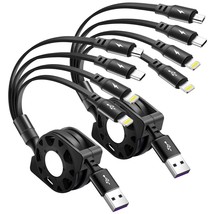 Multi Charging Cable 4A, 2Pack 4Ft Retractable Charger Cable, 4 in 1 Multi - £9.90 GBP