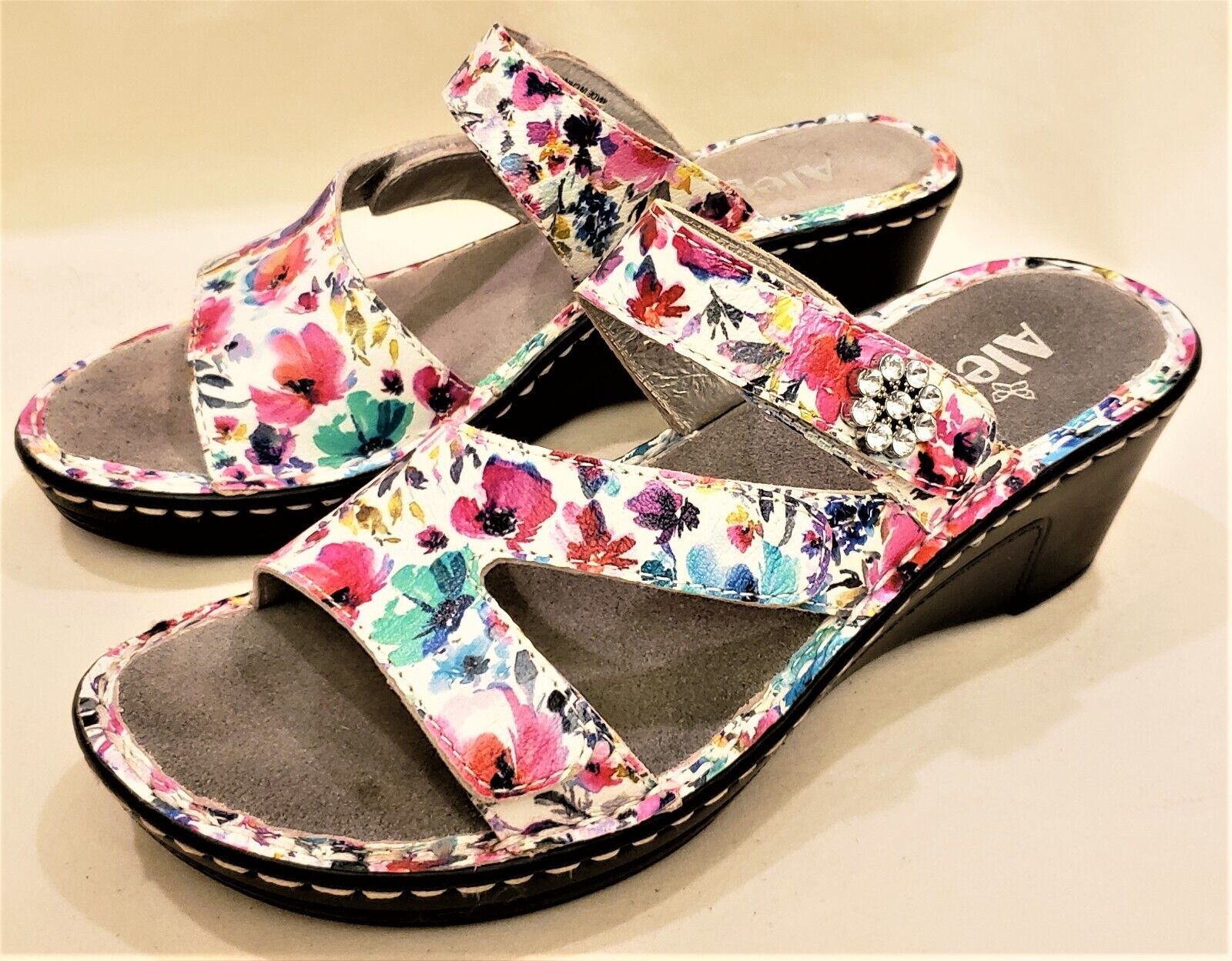 Primary image for Alegria Wedge Heels Comfort Sandals/Shoes Size-8-8.5 Floral Print Leather