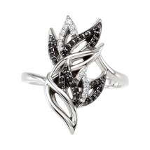 Sterling Silver Black Spinel and Diamond Leaf Ring  - £549.49 GBP