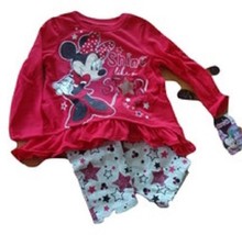 NWT Disney Girls&#39; 18M Minnie Mouse Red 2-Piece Ruffle Top and Legging Set - £11.67 GBP