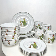 Grinch 65th  Anniversary 16 Piece Set NEW Dinner &amp; Salad Plates Mugs Bowls - £212.45 GBP