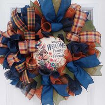 Welcome Family &amp; Friends Wreath  Horizontal Birdhouse Mesh Ribbon Door D... - $64.99