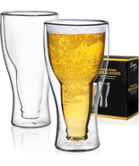Beer Glasses - 13.5 Oz Clear Double Wall Insulated Beer Glass Set of 2 -... - $65.78 CAD