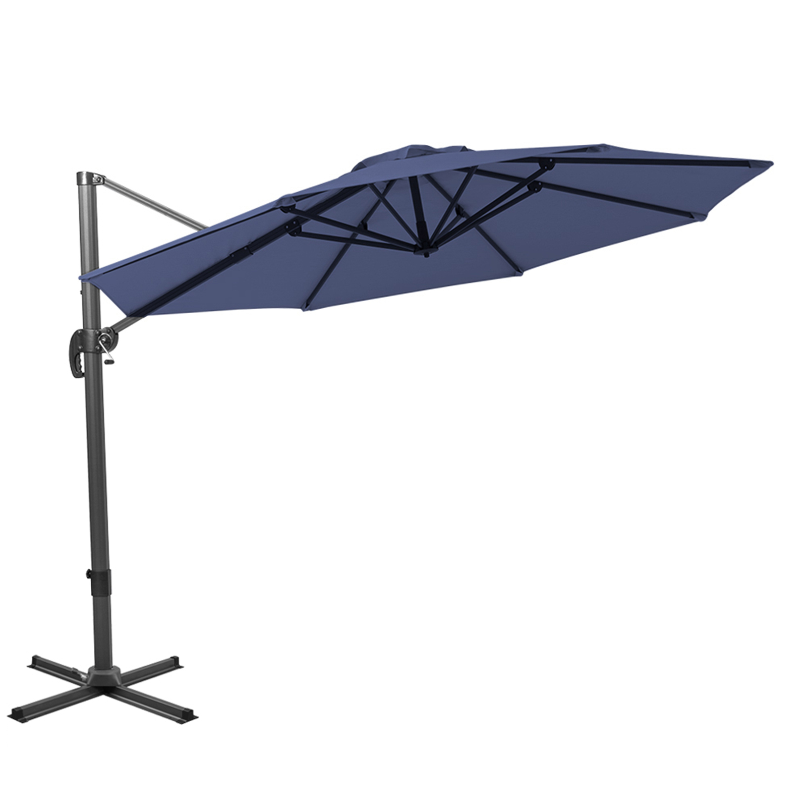 10&#39; Navy Blue Polyester Round Tilt Cantilever Patio Umbrella With Stand - $646.42