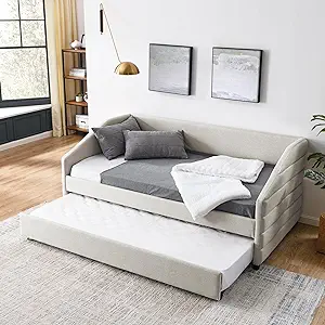 Upholstered Twin Size Daybed With Trundle For Living Room,Solid Wood Bed... - $623.99