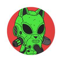 Cat Ears Armored Green Future Alien Cyborg Machine Visitor Round Rug - £118.21 GBP