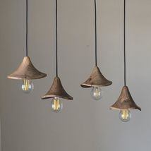 Mini wooden pendants with wavy edge, Unique handmade wooden lampshade. - $65.00