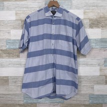 Thomas Dean Plaid Short Sport Shirt Blue Spread Collar Cotton Casual Men... - $29.68