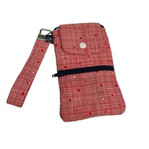 Quilted Wallet Cell Phone Wristlet 6.5x4&quot; Red Snap Zip Coin Pocket Card ... - $9.94