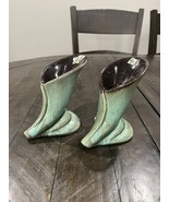 HAEGER MCM Green CALLA LILY Cornucopia 2 CANDLE STICK HOLDERS VTG 5&quot; H - $54.14 CAD