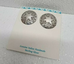 Genuine Vintage Sterling Silver Handmade Sun Stud Round Earrings - $16.08