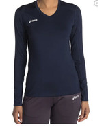 New ASICS Women’s Long Sleeve Vneck Athletic Tee Top Navy Blue Sz Medium - $17.82