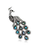 Abalone Shell &amp; Cubic Zirconia Silver-Plated Peacock Brooch - £13.38 GBP