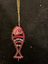 Vintage Rainstone Pink and Red Fish Necklace 15&quot; Long - $139.92 MXN