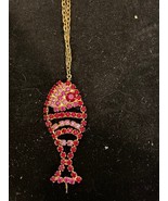 Vintage Rainstone Pink and Red Fish Necklace 15&quot; Long - $10.66 CAD