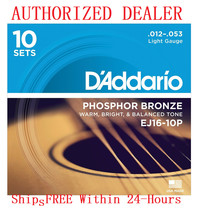 10 Pack D&#39;Addario EJ16-10P Light Acoustic Guitar Strings Phosphor Bronze - £97.51 GBP