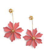 Pink Salmon Double Flower Dangle Pierced Earrings - $13.86