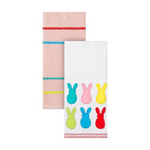 NEW Easter Bunnies &amp; Stripes Kitchen Towels Set of 2 embroidered appliqu... - £7.93 GBP