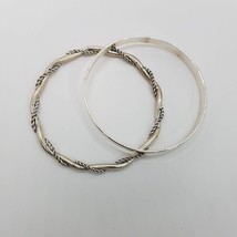 Set Bangle Bracelets Silver Tone Polished Smooth Wrapped Rope Twist Antiqued - £5.51 GBP