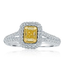Proposal 1.06 TCW Cushion Fancy Yellow Diamond Engagement Ring 18k White... - $55,197.62 MXN