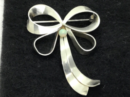 Sterling Bow Brooch Pin With Opal 1940s-50s Retro VTG Jewelry Luxurious ... - $63.39