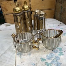 Vintage Culver Gold Floral Salt/Pepper &amp; Oil/Vinegar Shakers. Plus Sugar/Creamer - £30.04 GBP