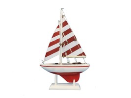 Wooden Red Striped Pacific Sailer Model Sailboat Decoration 9&quot;&quot; - $18.99
