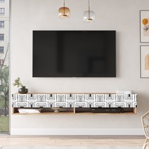 Future TV Unit Maze Pine-White UV Print 70 inches Floating Entertainment... - $316.80