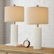 24&quot; FarmhouseCeramic Table Lamp Set Of 2 For Bedroom Living Room White Desk Deco - £94.11 GBP