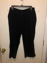 Lands Ends Womens SZ Large Pull On Black Elastic Waist Cropped Cotton Pants - $10.88
